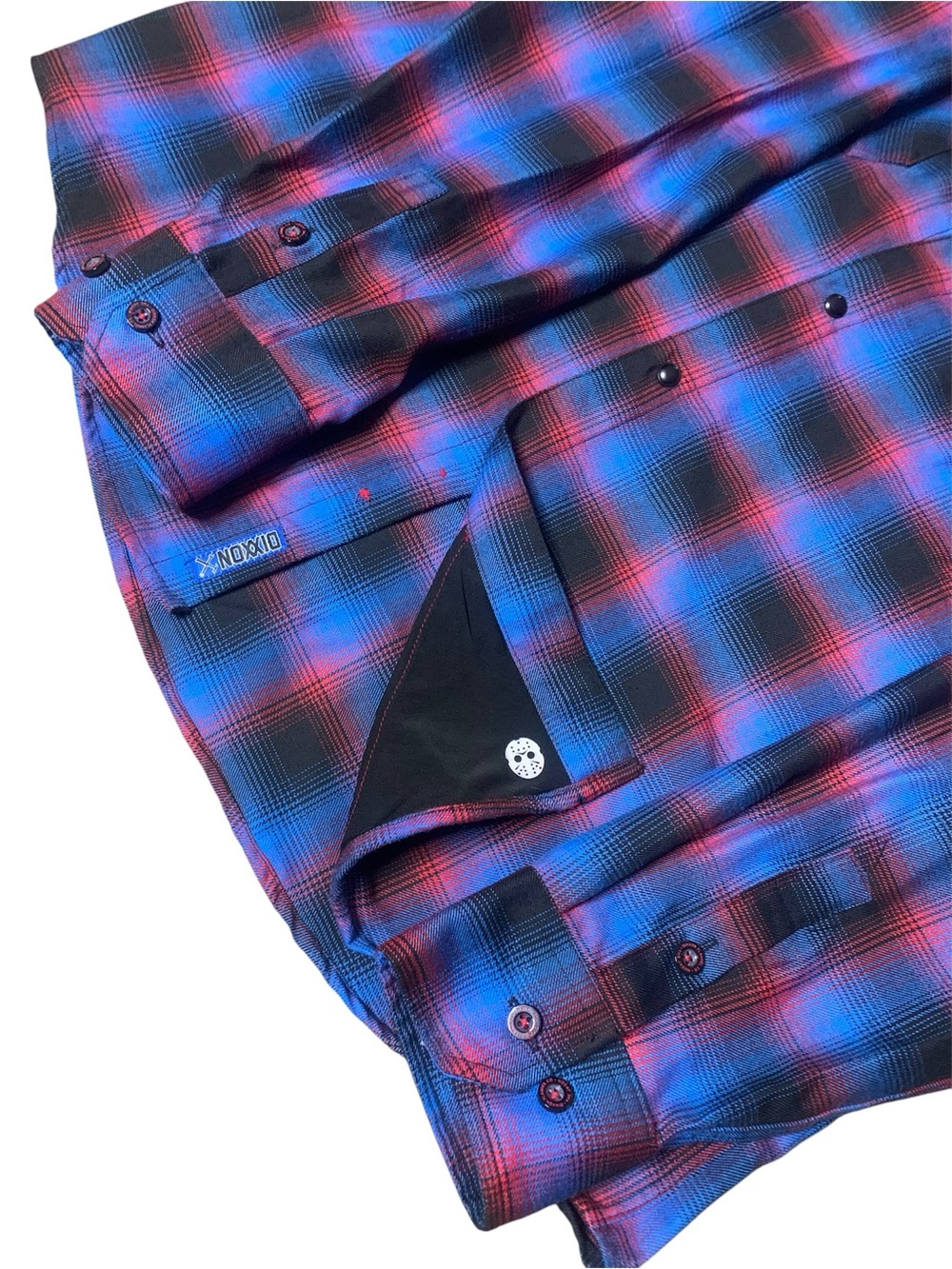 DIXXON | The JASON Flannel | Friday the 13th Blue and Red Plaid Button-Up Shirt - Picture 7 of 7